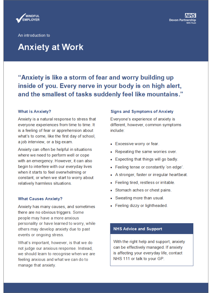 An Introduction to Anxiety at Work: Staff Tipsheet