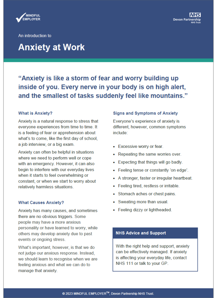 An Introduction to Anxiety at Work: Staff Tipsheet
