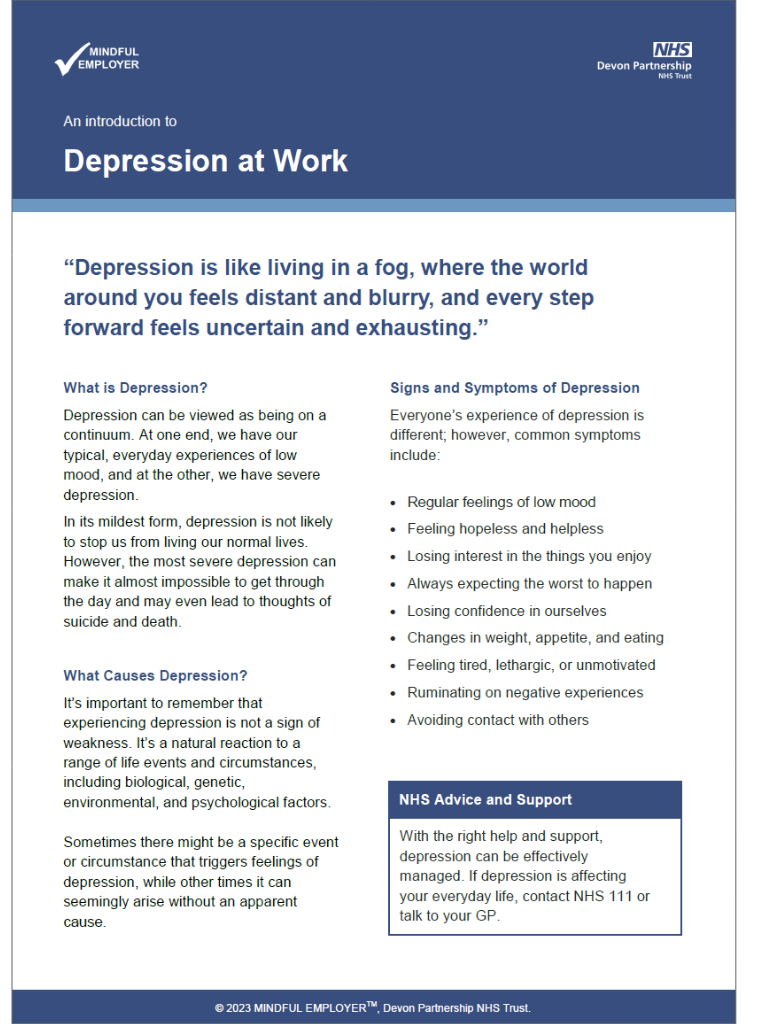 An Introduction to Depression at Work: Staff Tipsheet